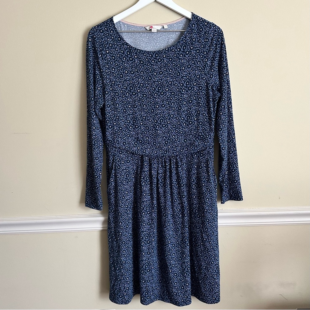 Boden Abigail Blue Floral Long Sleeve Jersey Dress